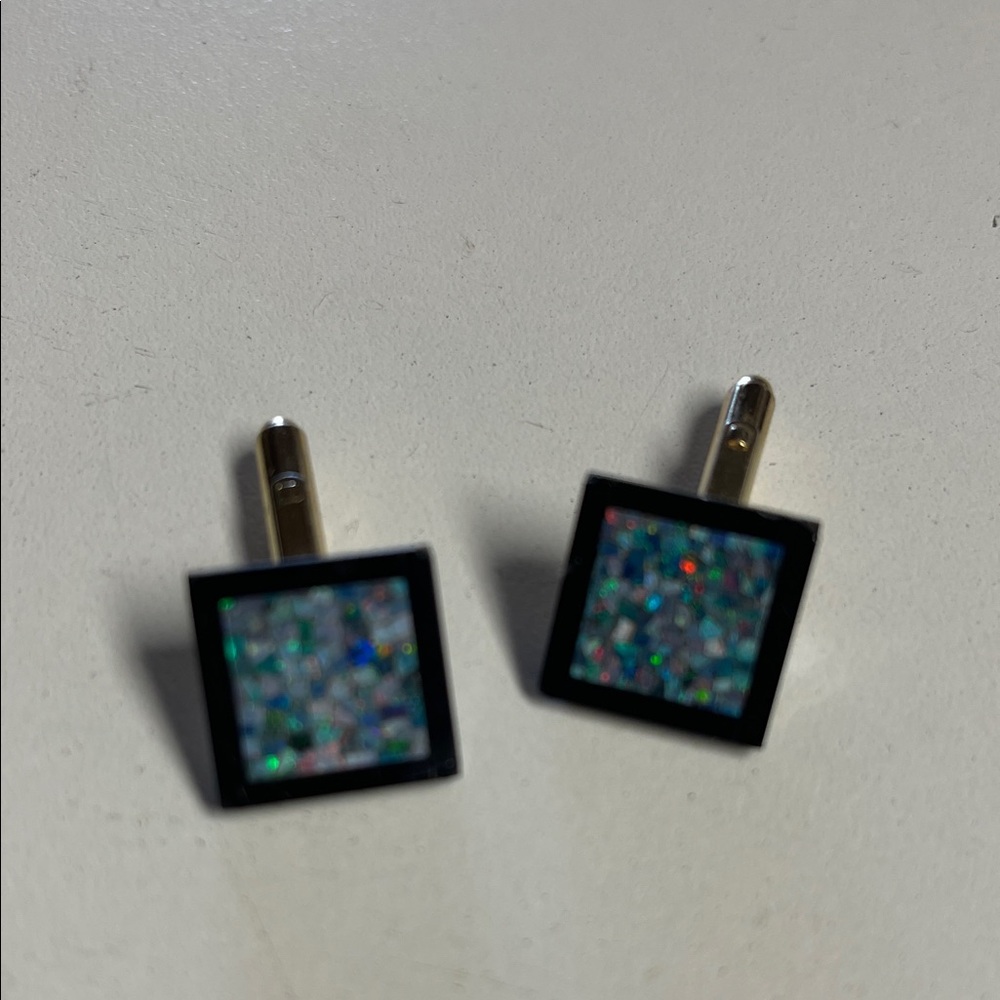 Square Cufflinks with Black and Iridescent Design